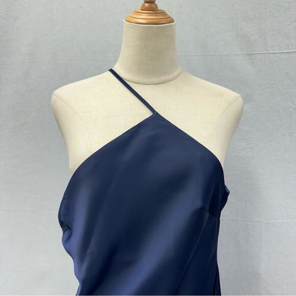 Asos Design one shoulder midaxi dress in satin w/ drape back in navy size 10 NWT - Picture 3 of 15